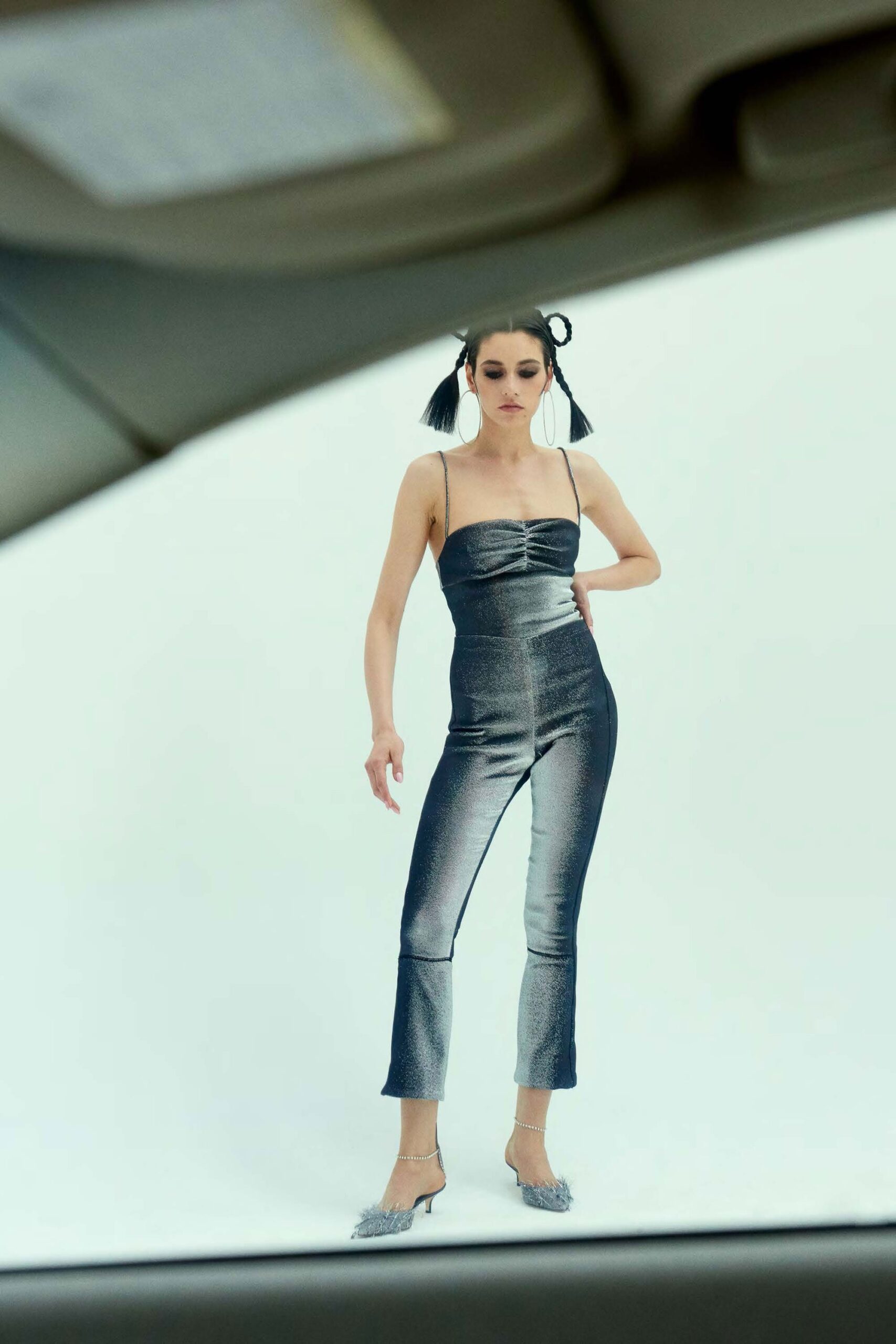 black metallic fitted jumpsuit