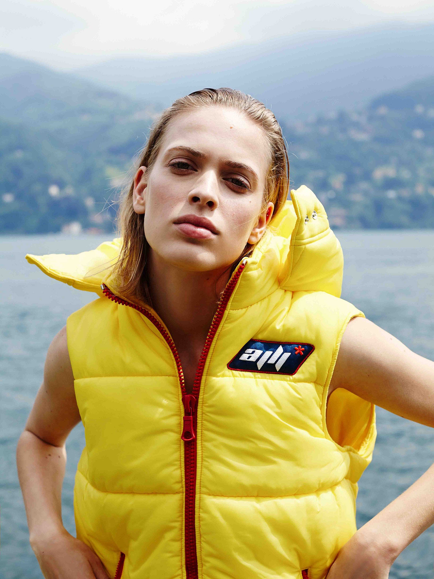 yellow padded sleeveless vest