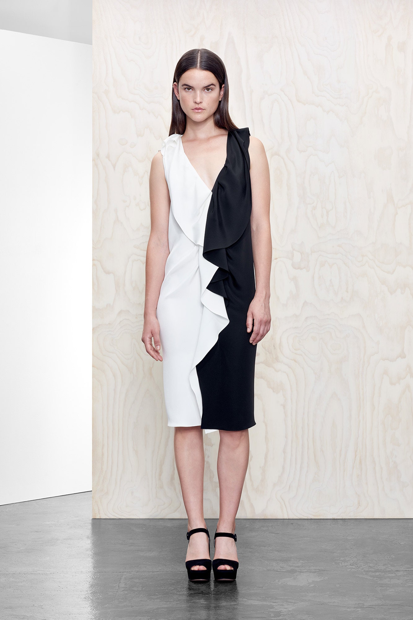 black and white draped midi dress