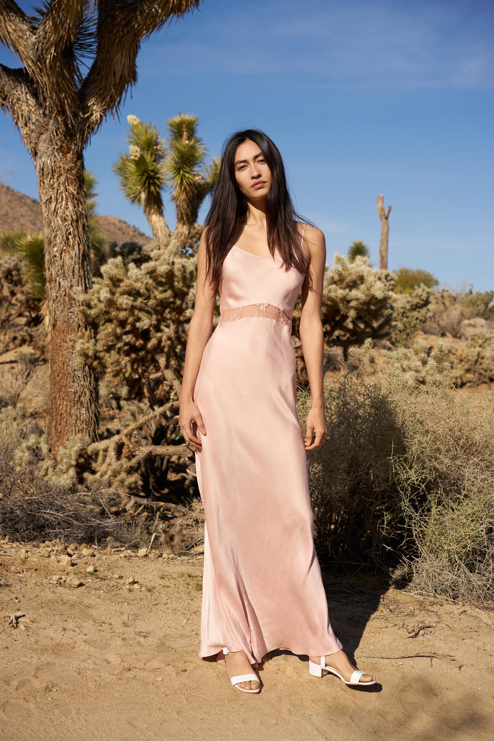 fitted pink silk gown