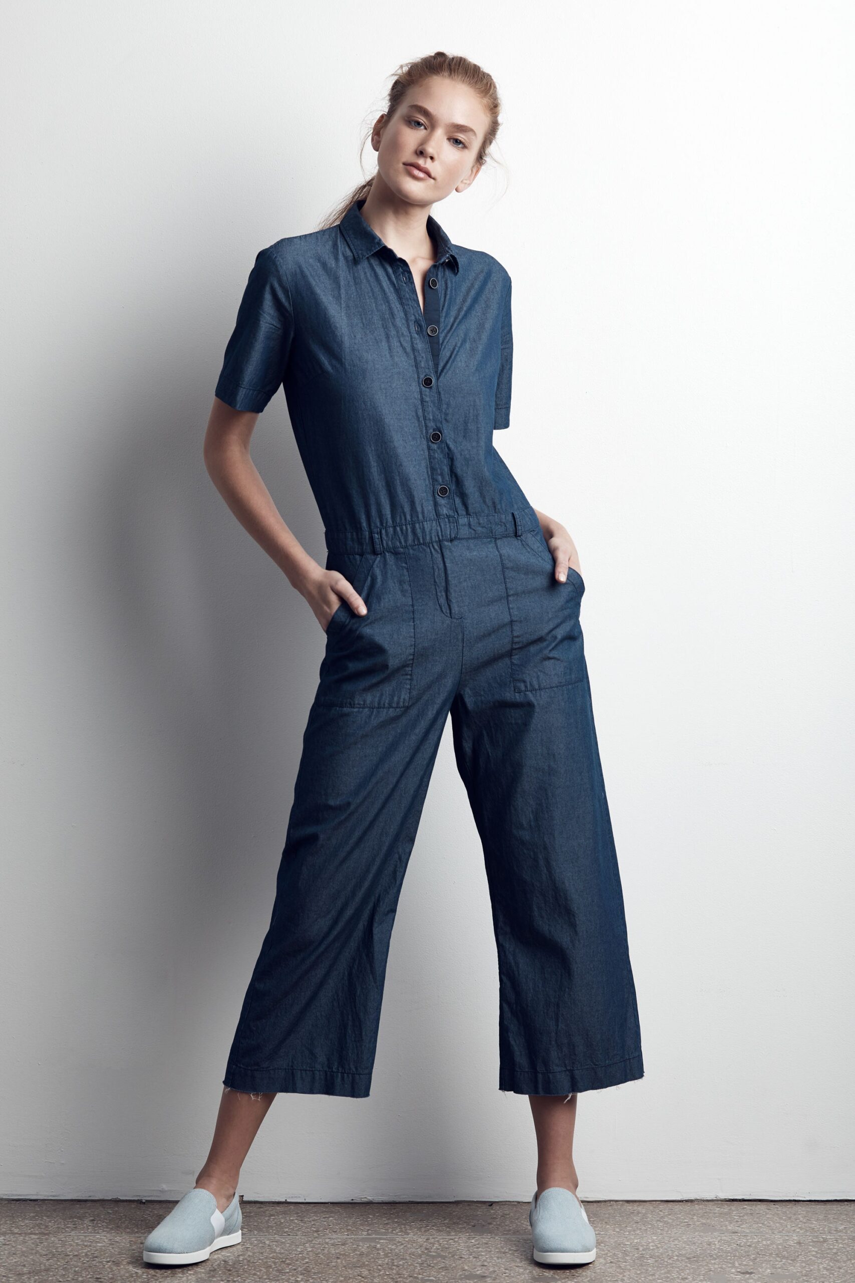 blue denim relaxed jumpsuit