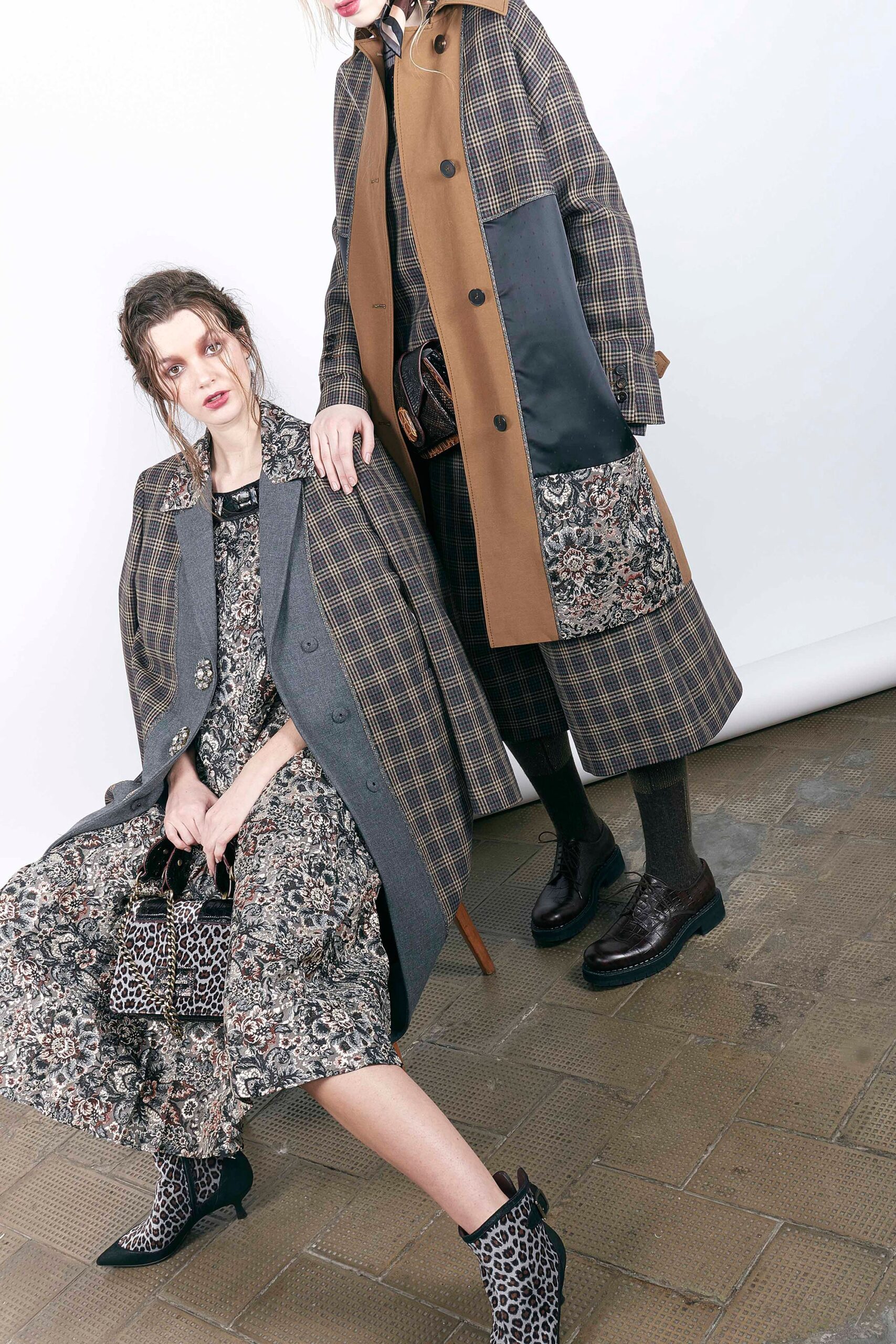 floral midi dress and structured coat