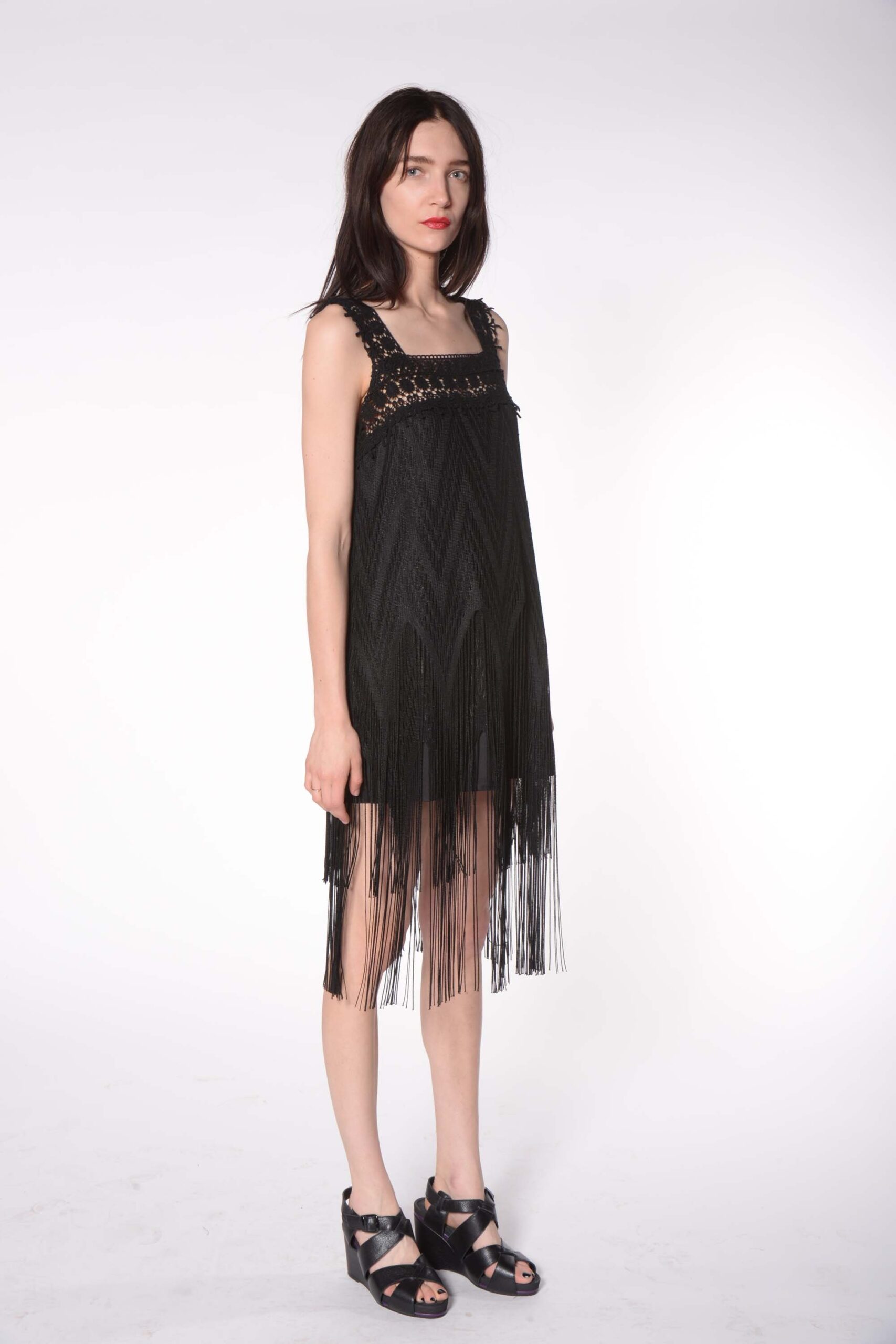 black silk sleeveless dress