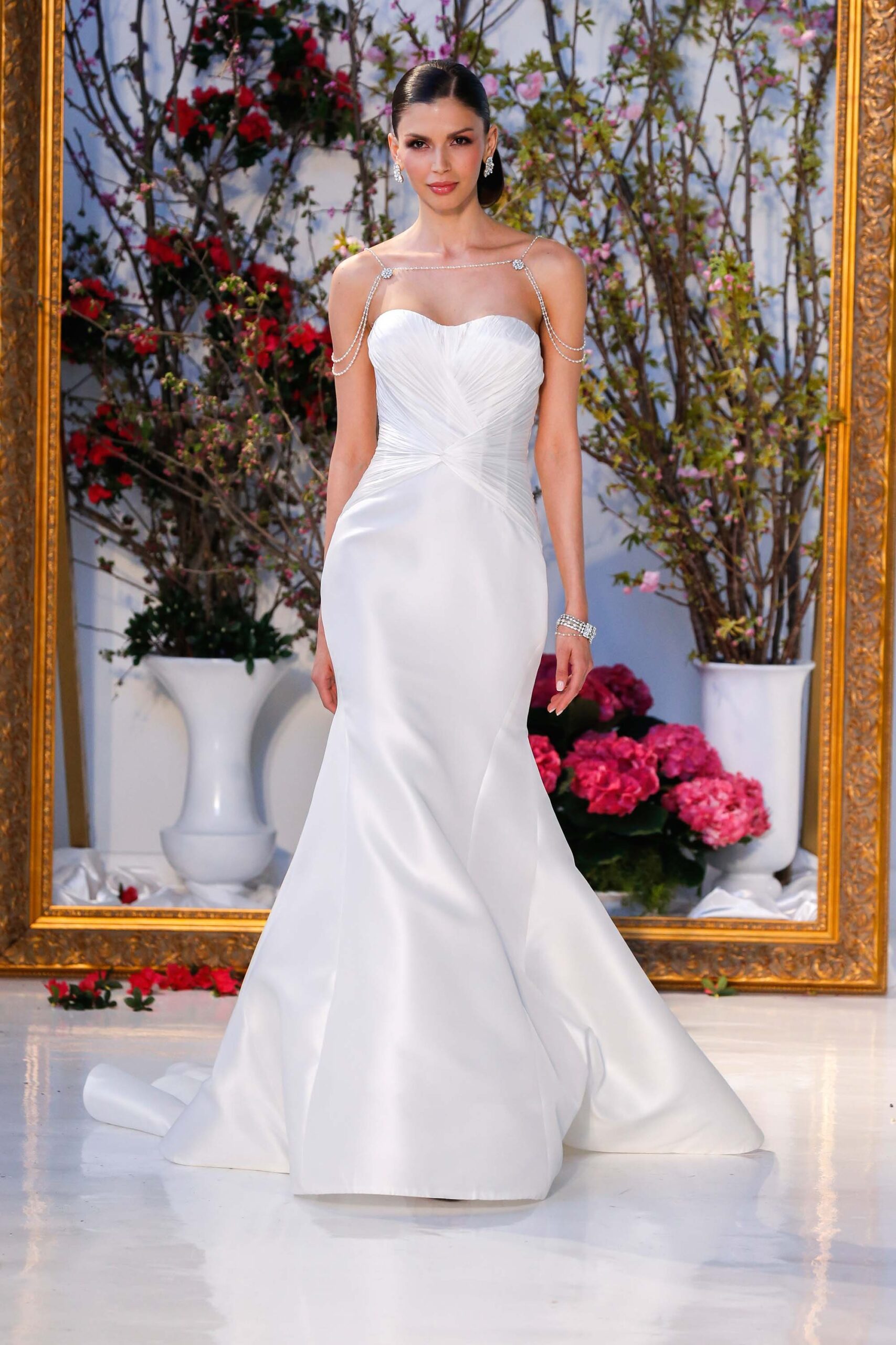 white fitted silk gown