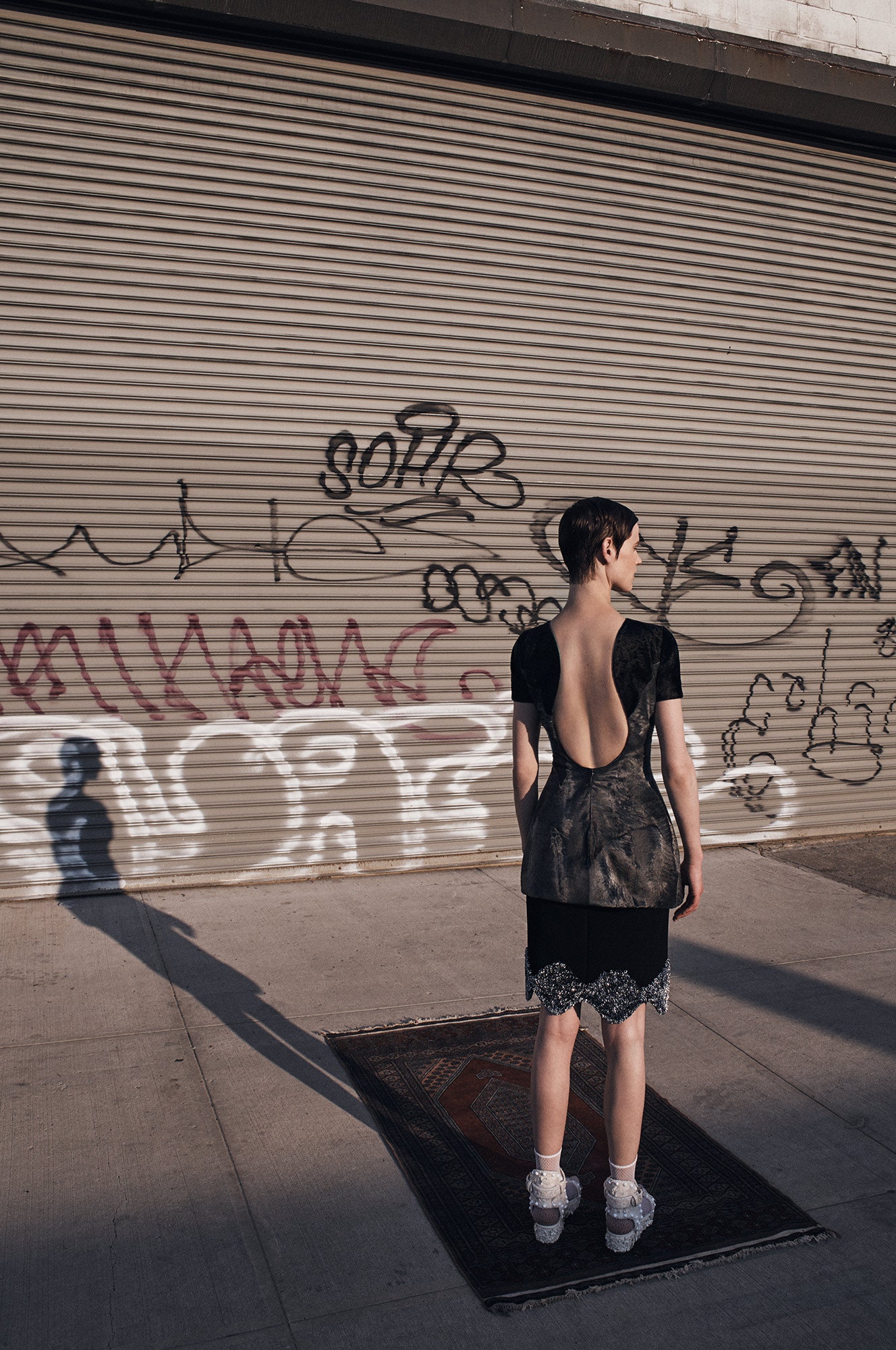 black silk backless midi dress