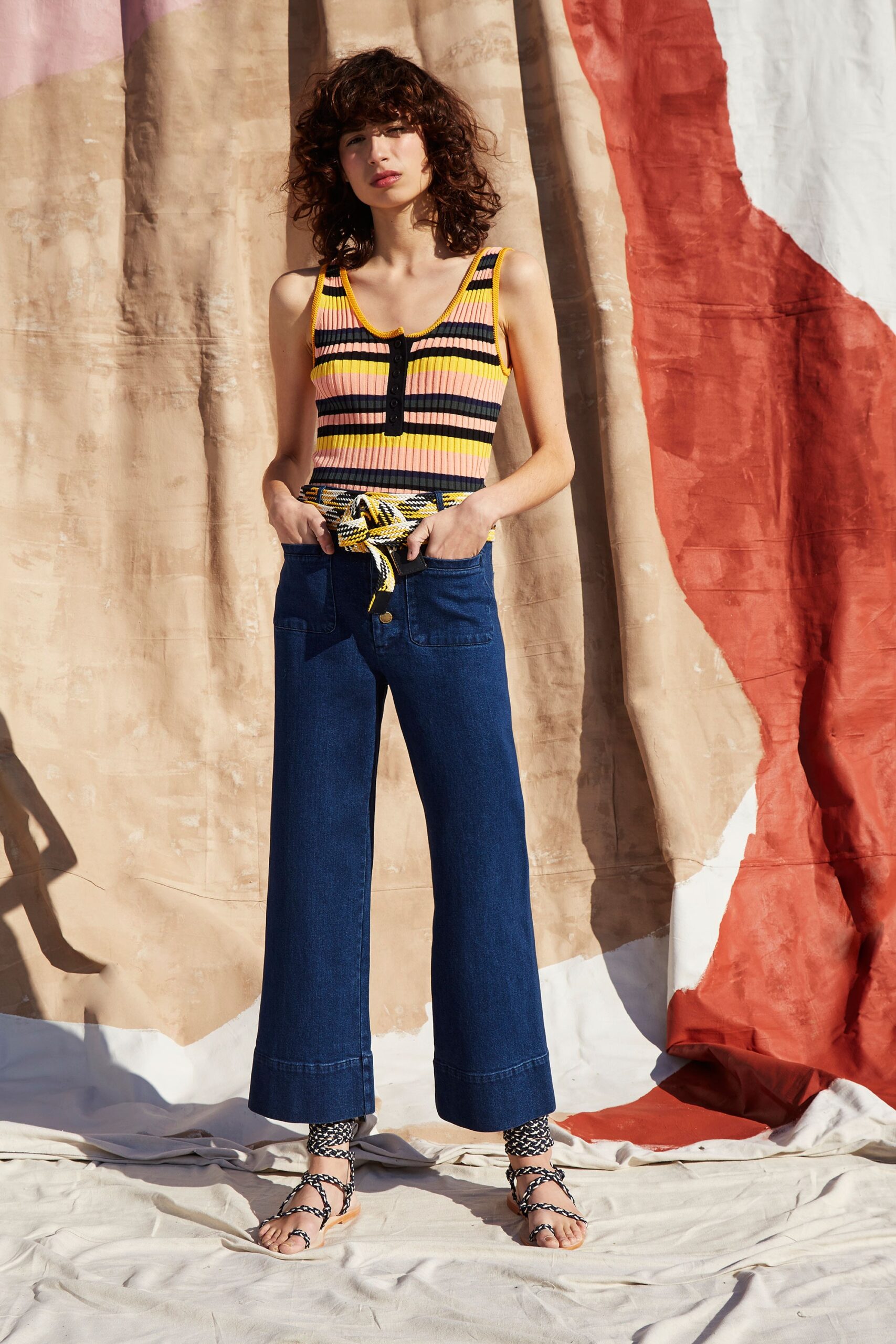 striped tank-top with wide-leg pants