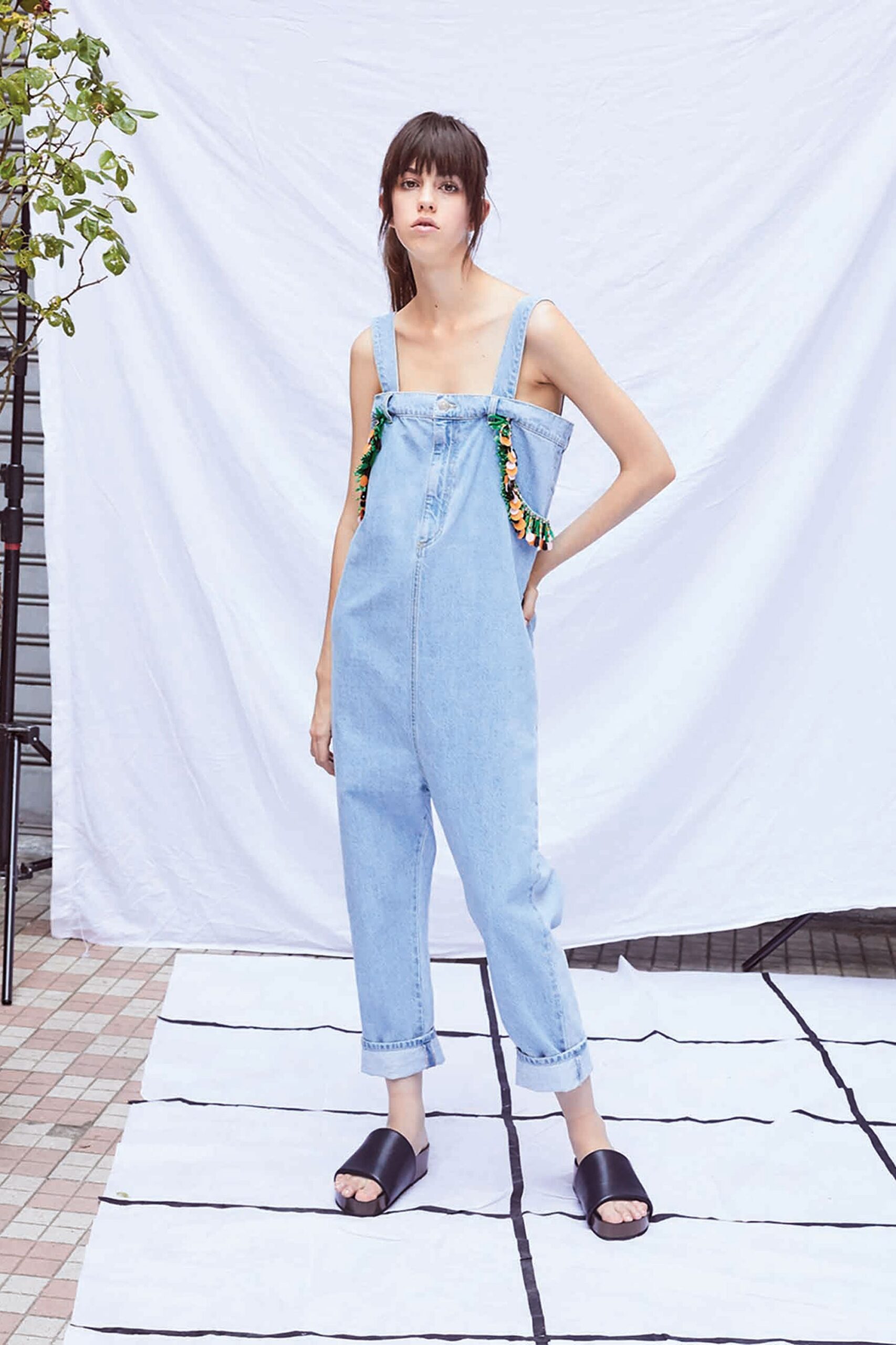 blue denim relaxed overalls