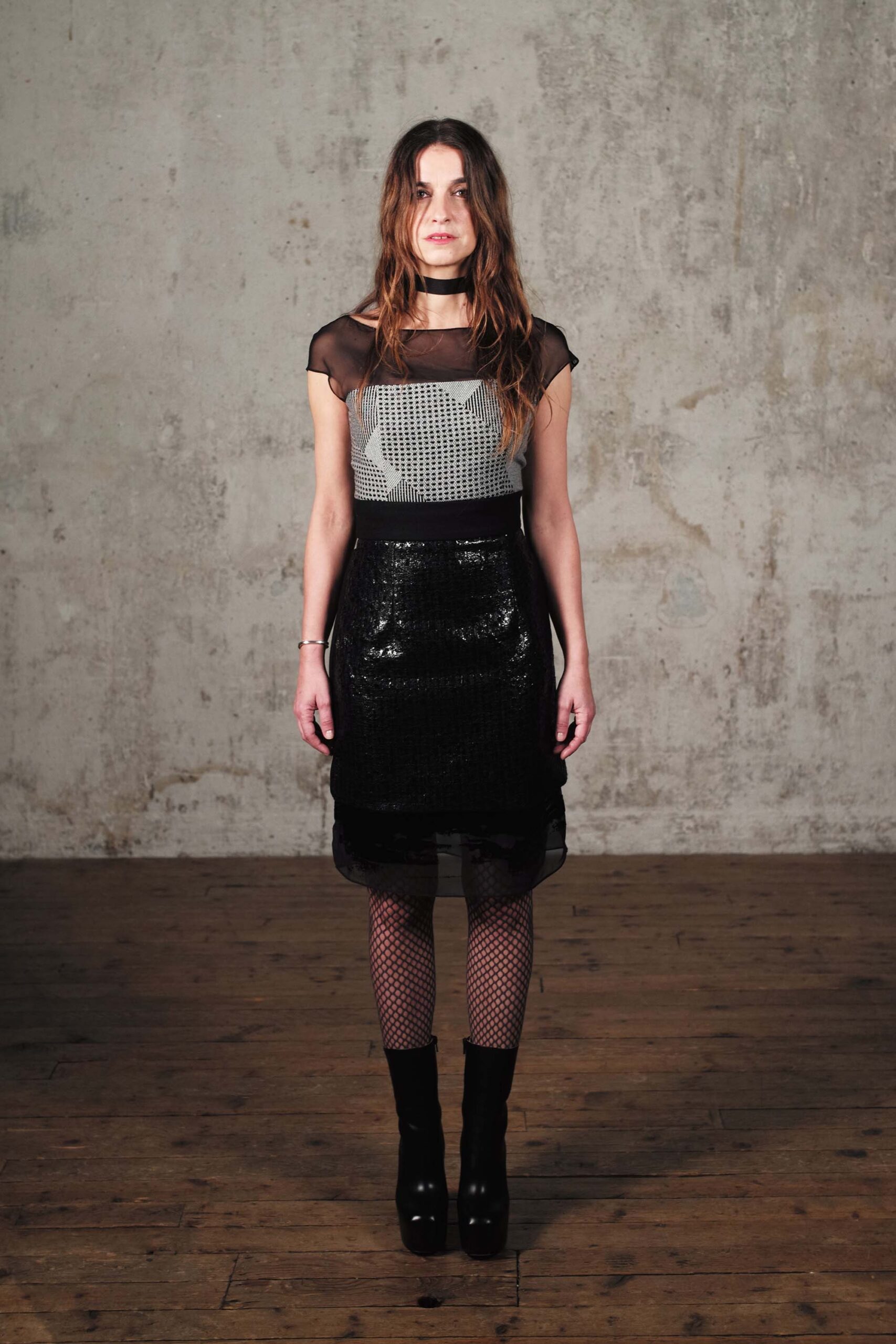 black and white pleated mini dress