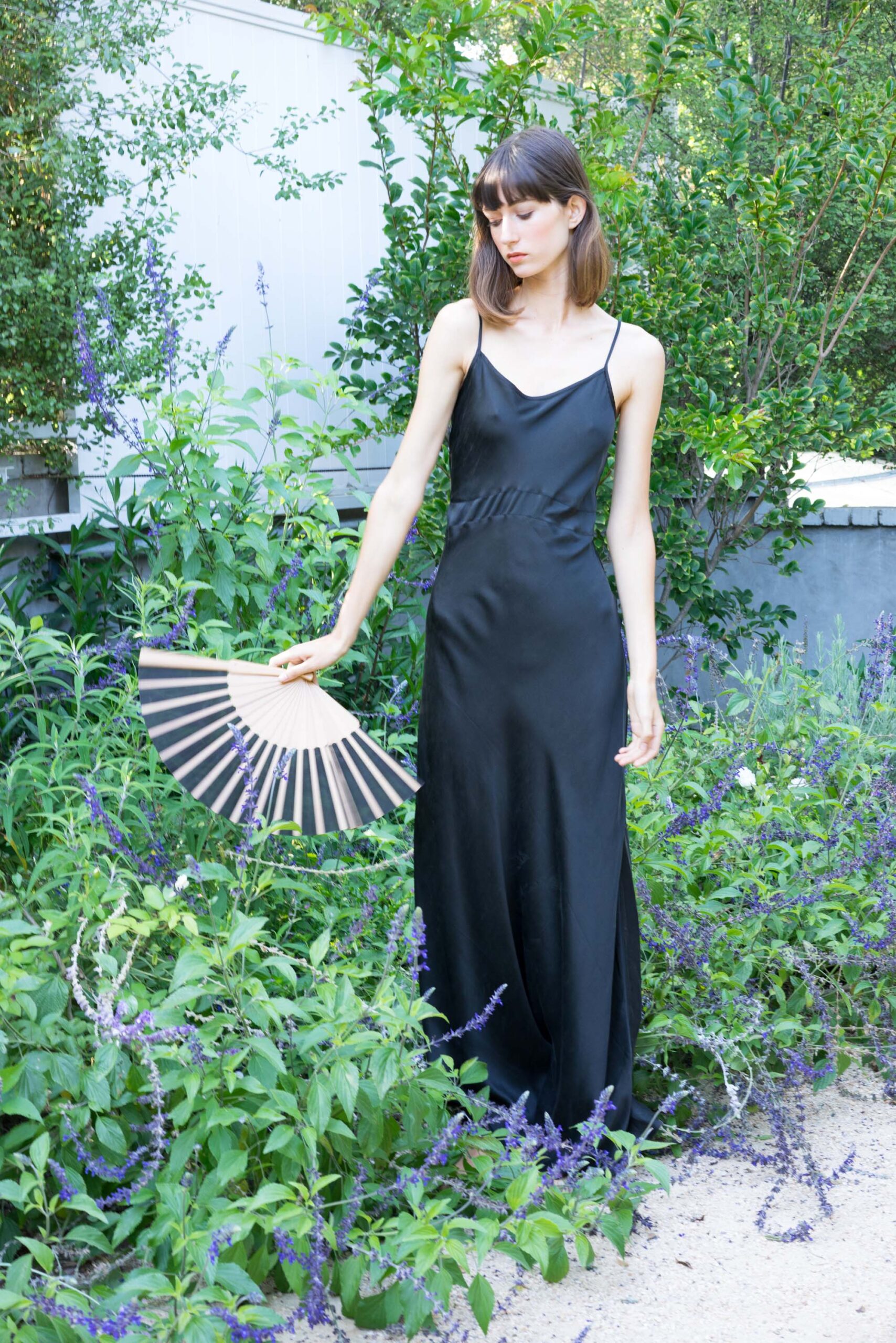 black silk sleeveless maxi dress