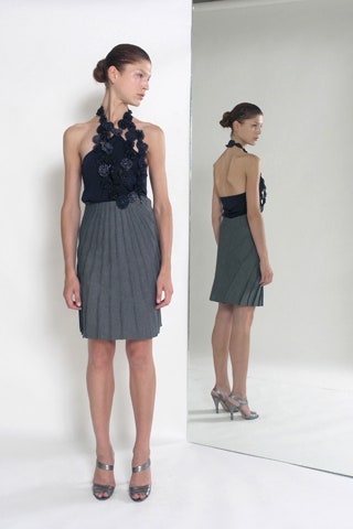 gray cotton fitted pleated mini skirt