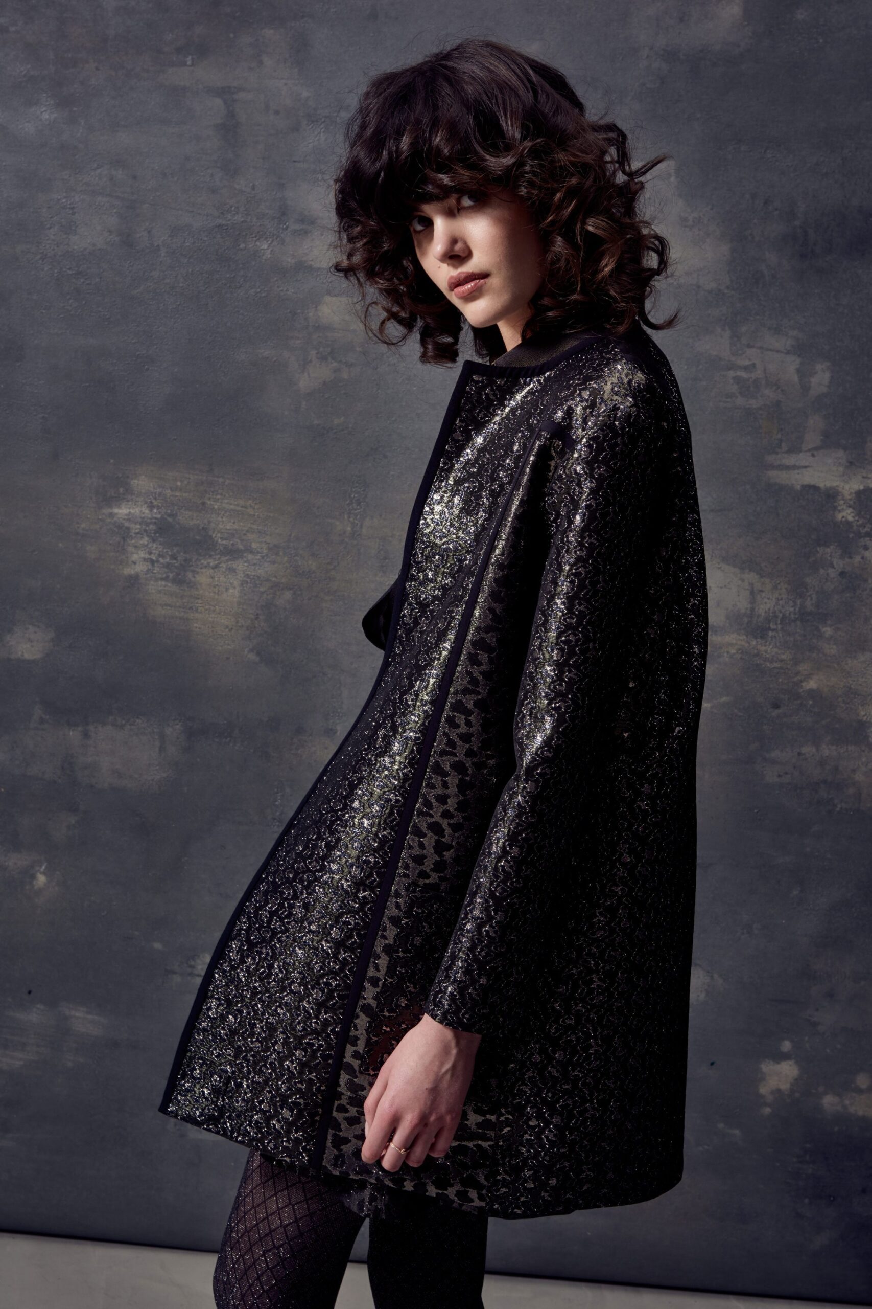 black embellished silk coat