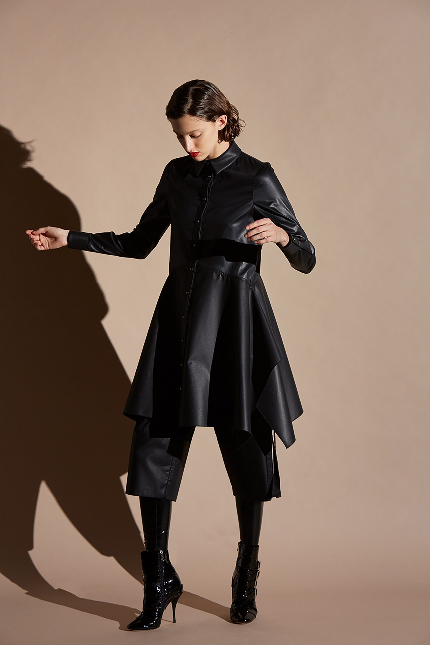 black leather asymmetric dress