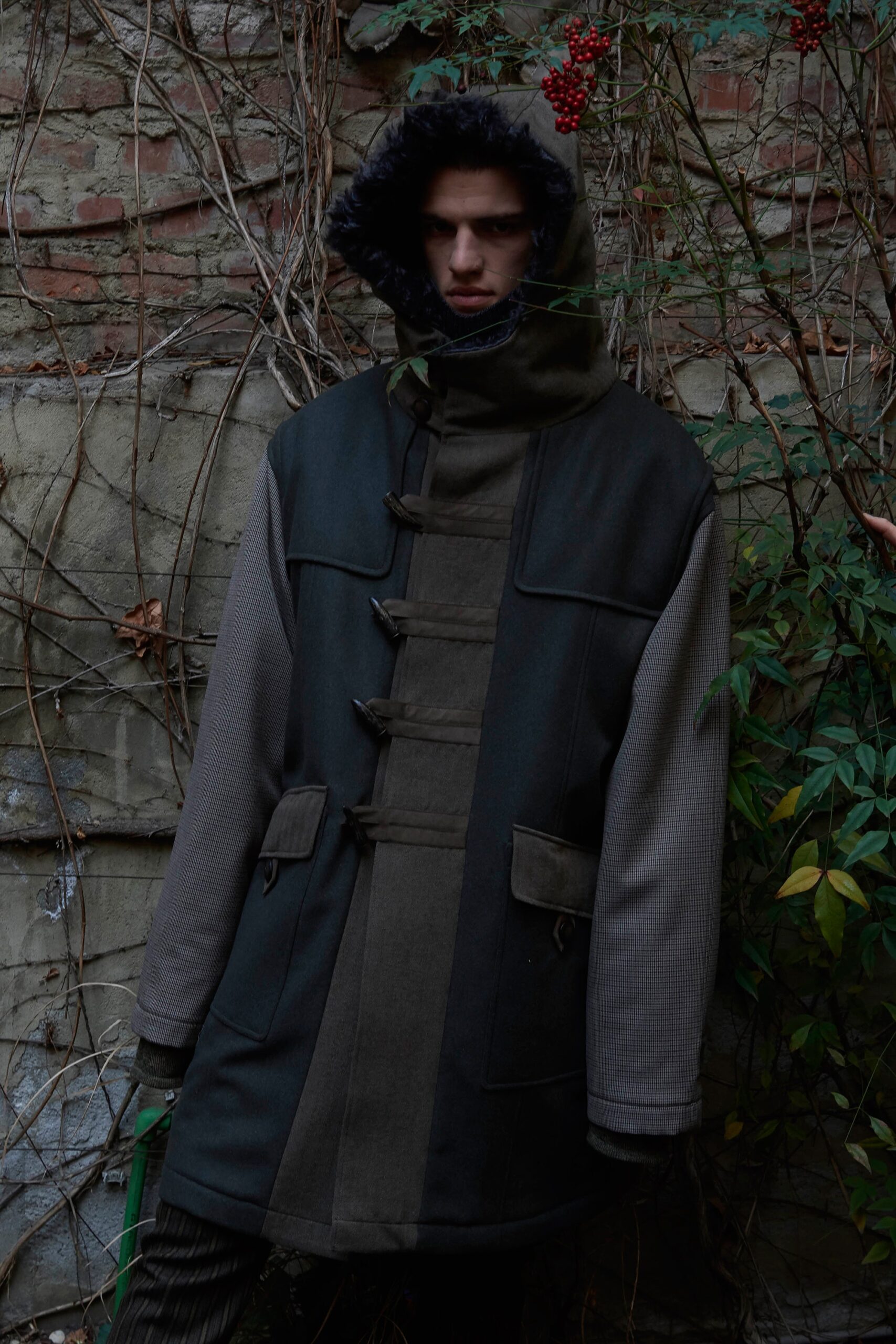 green gray relaxed hooded coat