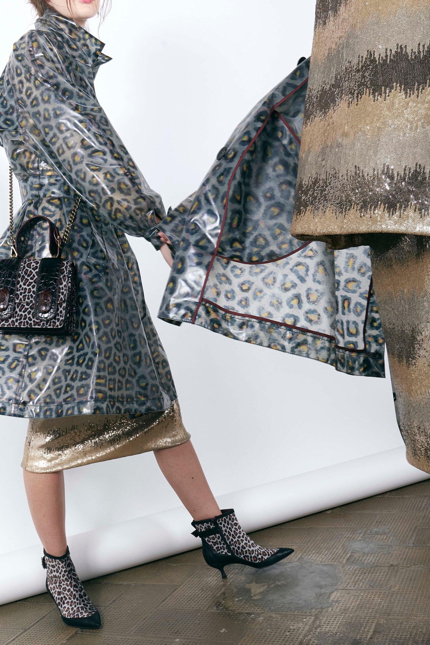 gray vinyl animal-print coat