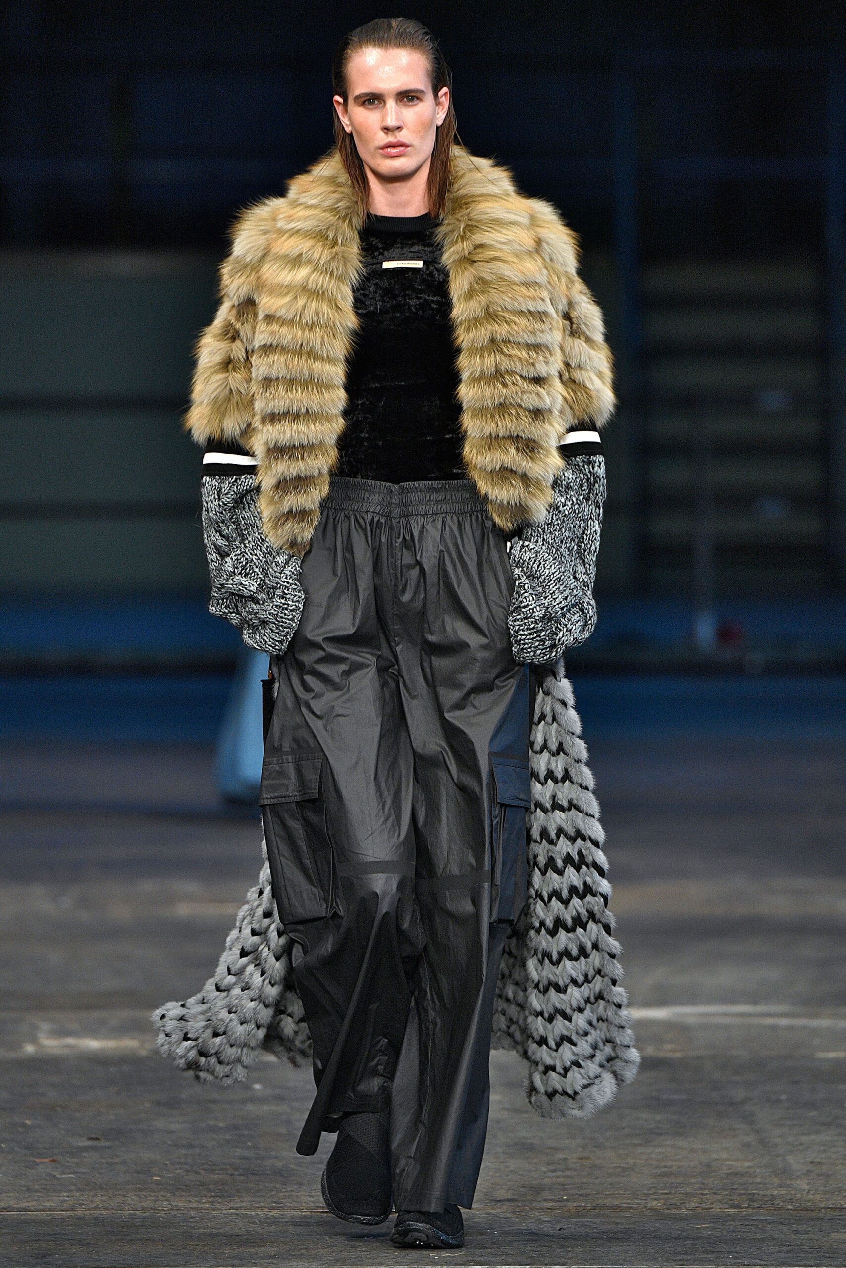oversized faux-fur coat with velvet top
