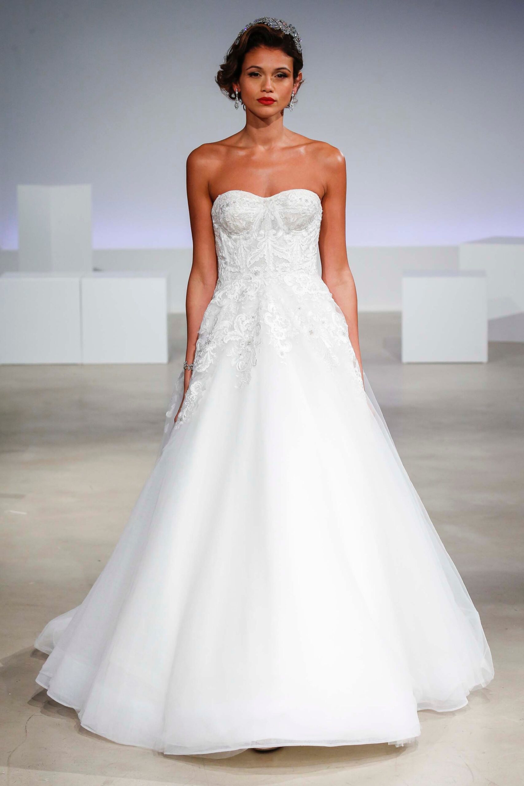 white strapless embroidered gown