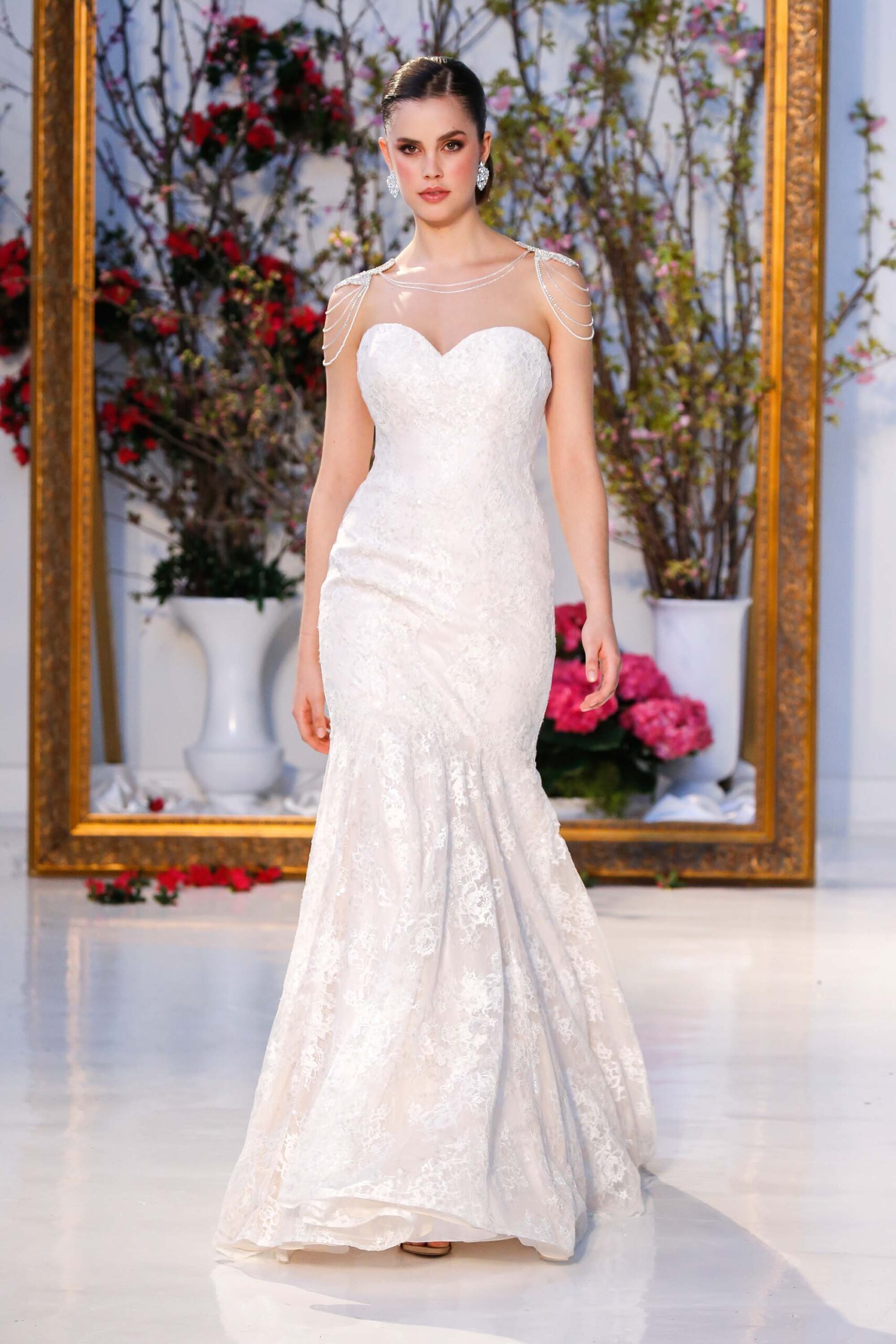 white lace fitted gown