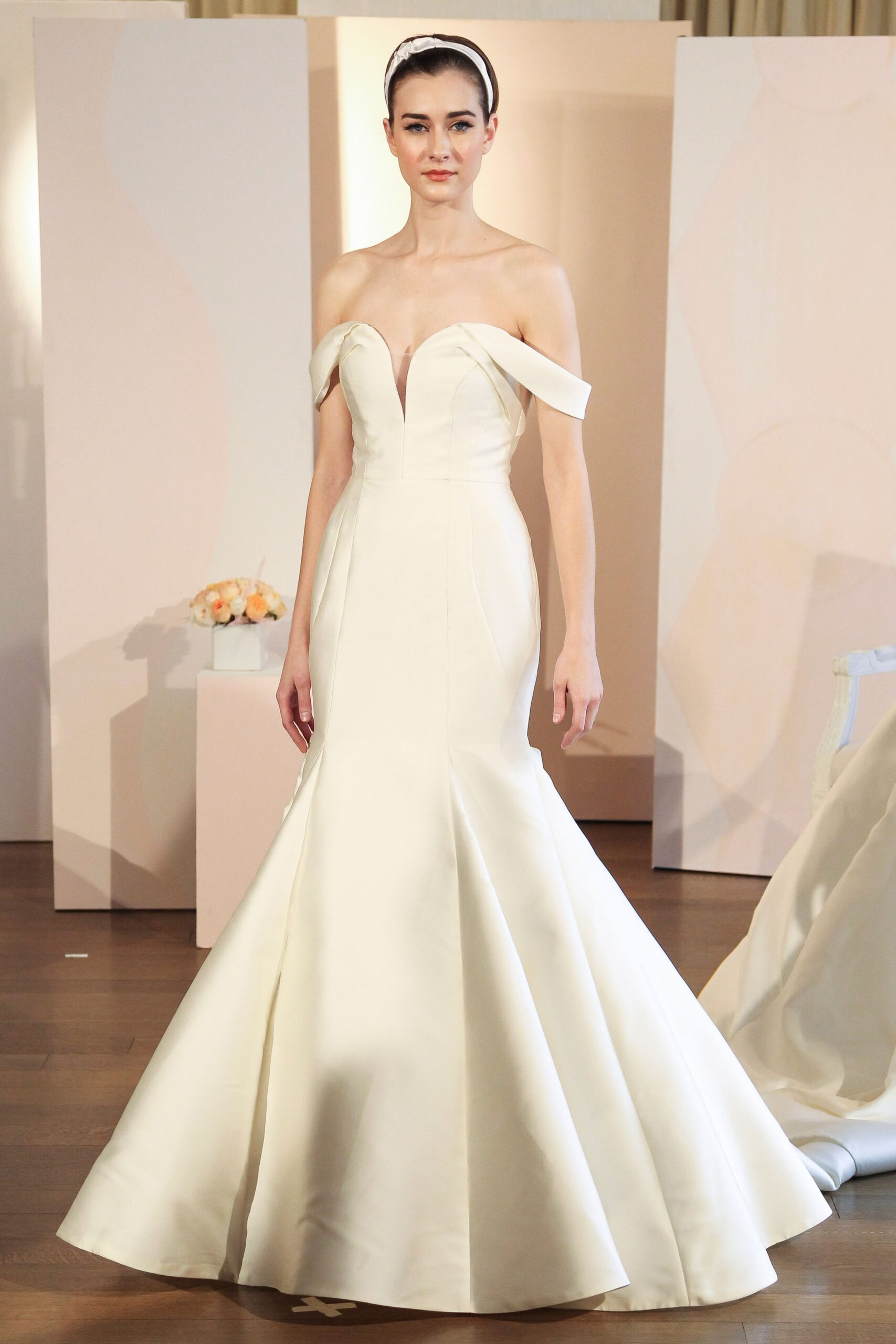 white silk fitted gown