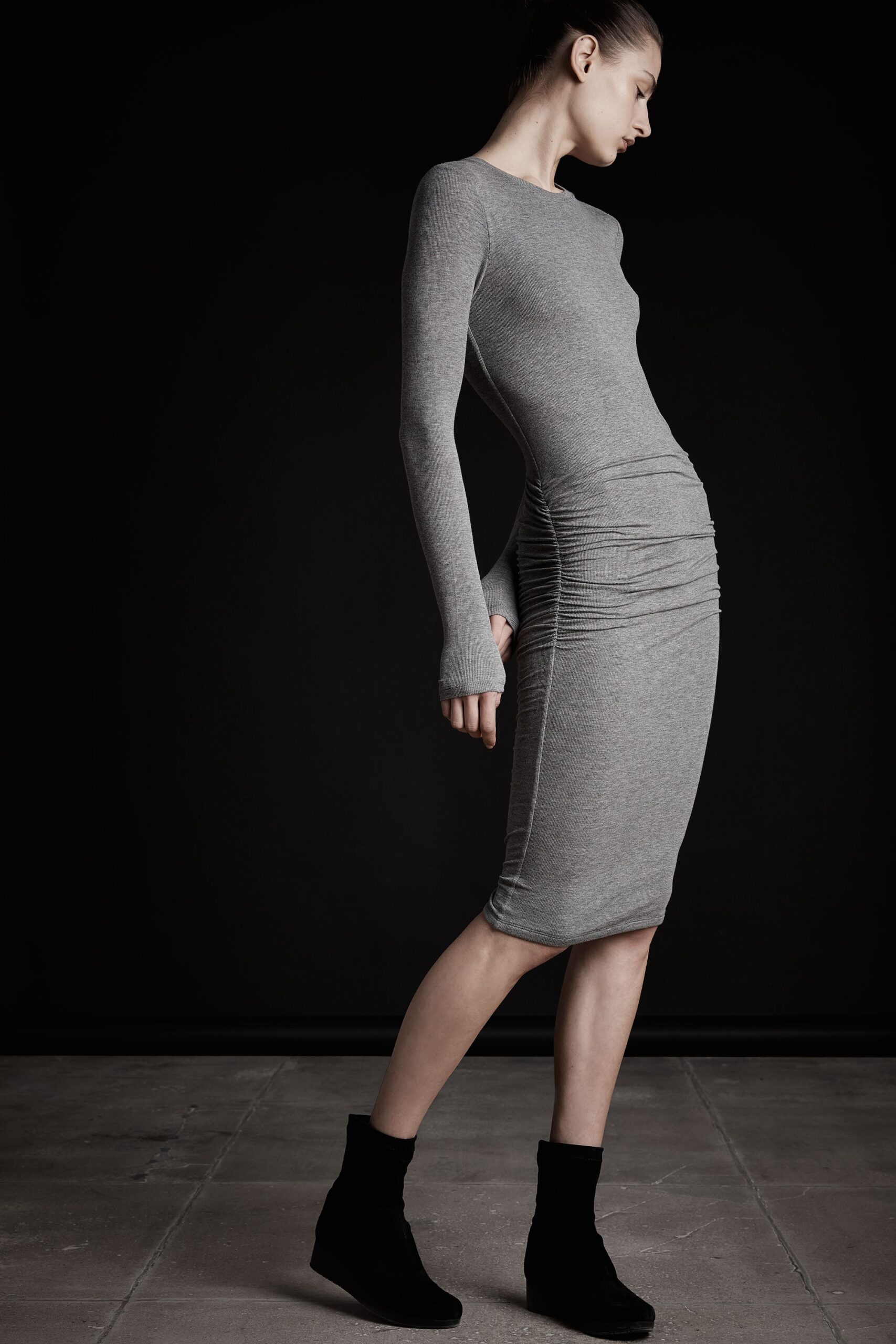 fitted gray ruched dress