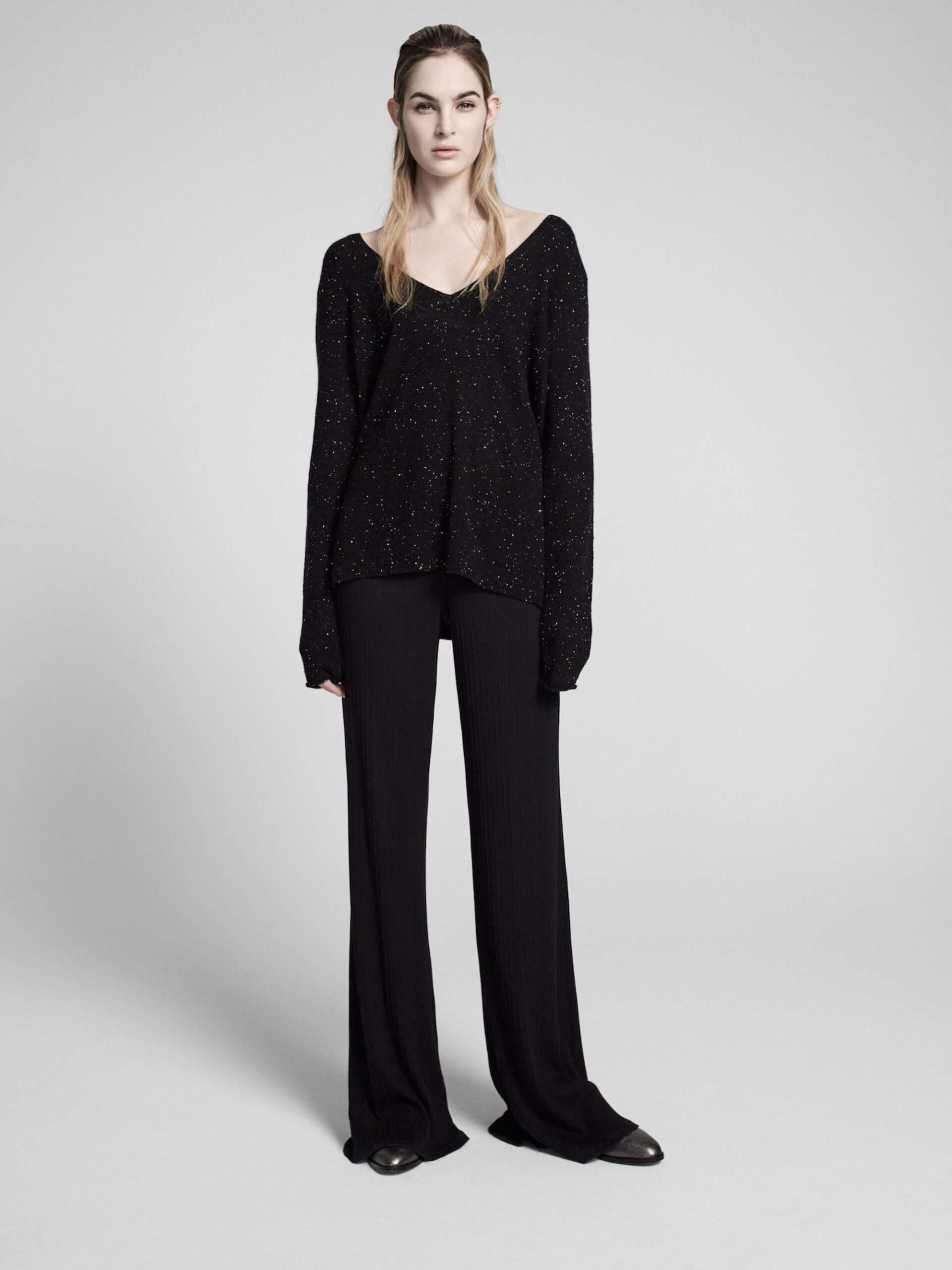 black oversized sweater and pants