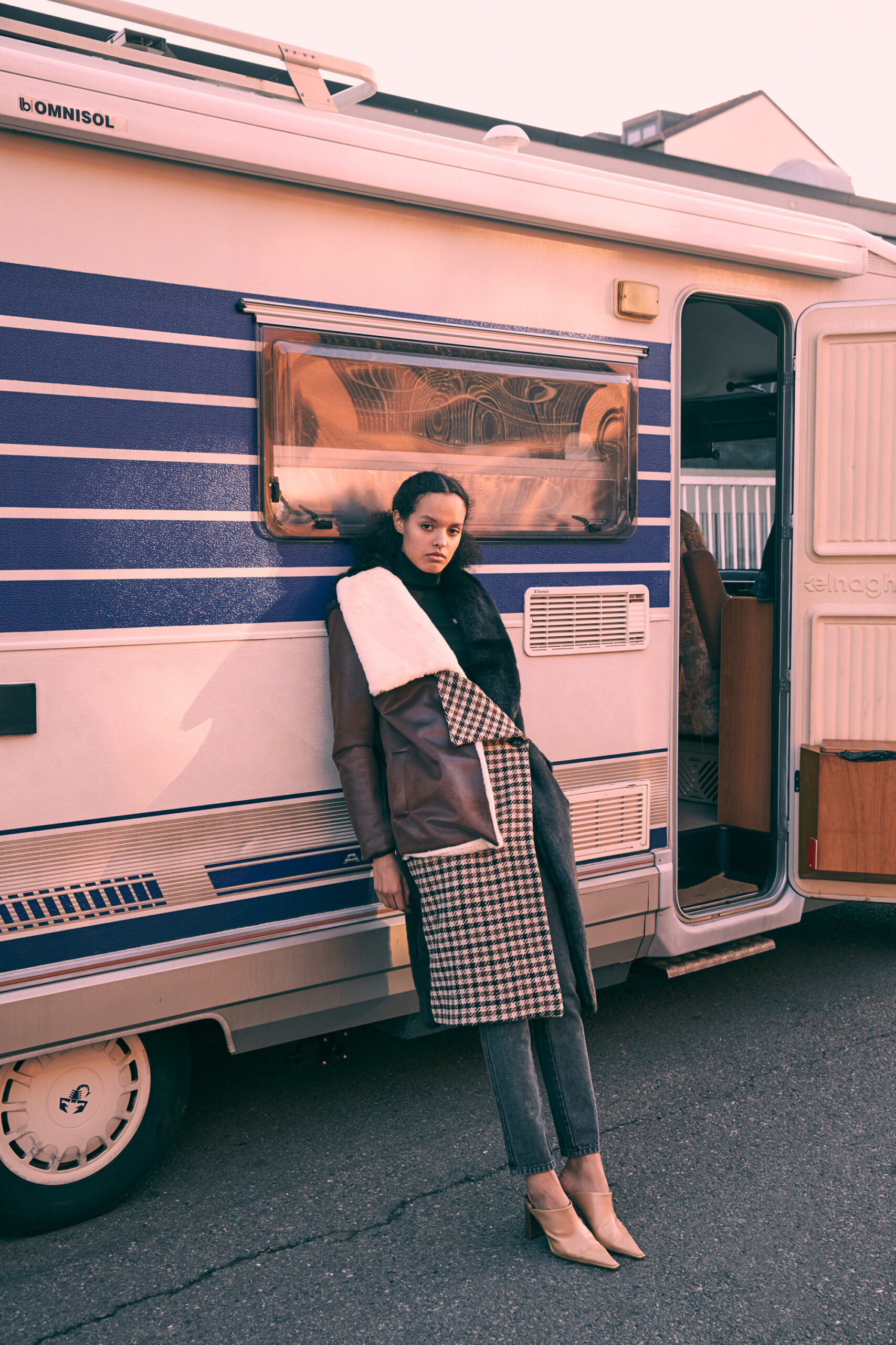 fitted brown leather coat
