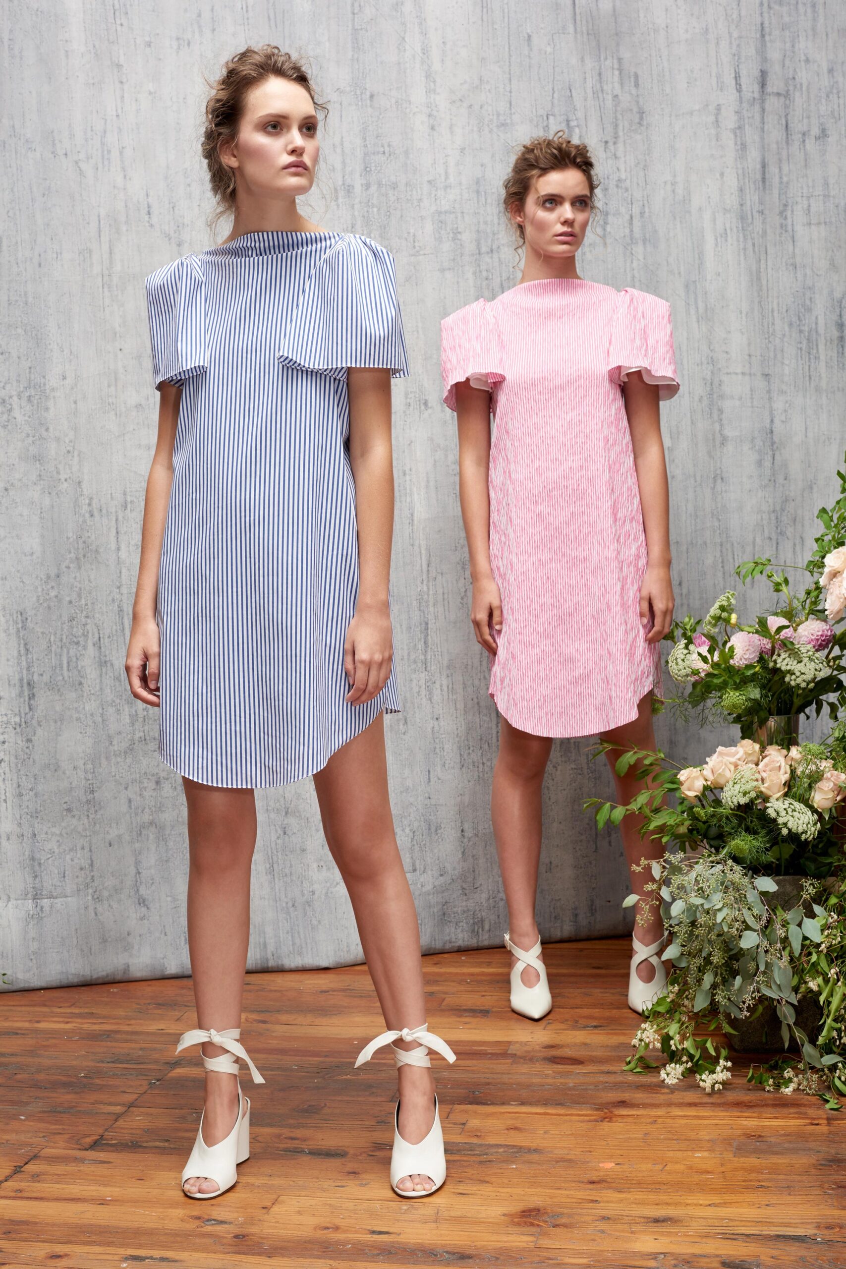 pink cotton short-sleeve high-neck fitted ruched short dress