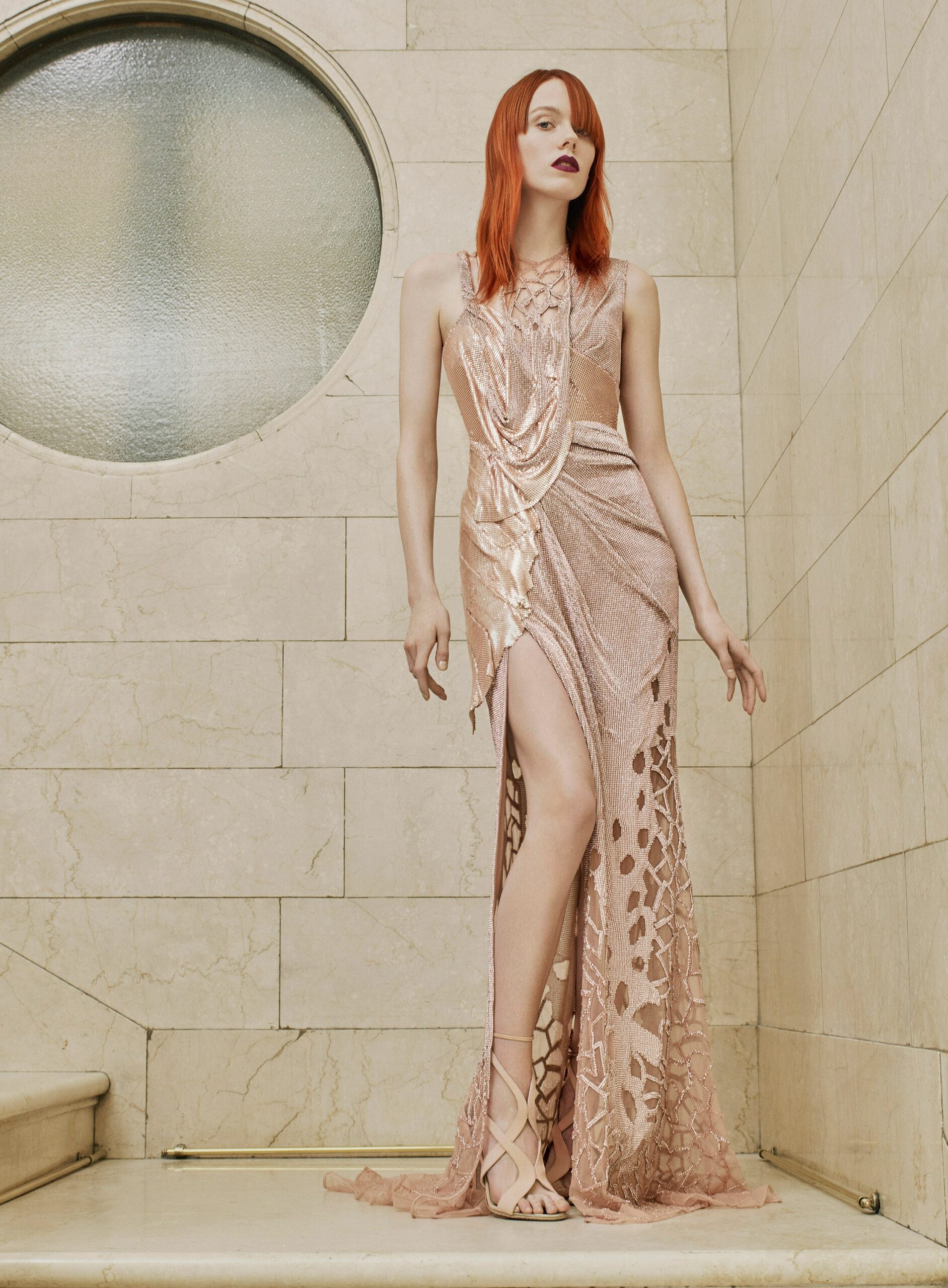 fitted pink silk gown