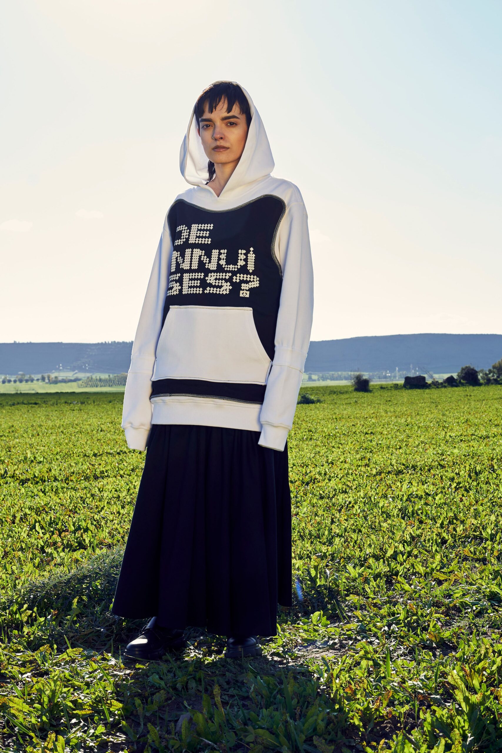 white cotton long-sleeve hooded relaxed printed hoodie