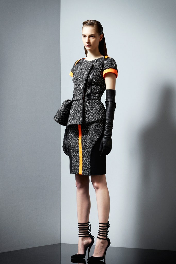 fitted black and orange peplum dress