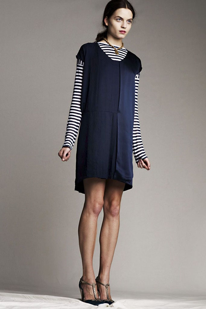 blue silk sleeveless v-neck relaxed straight-leg mini dress