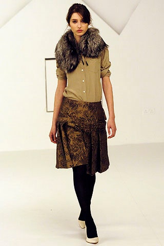 beige shirt brown pleated skirt