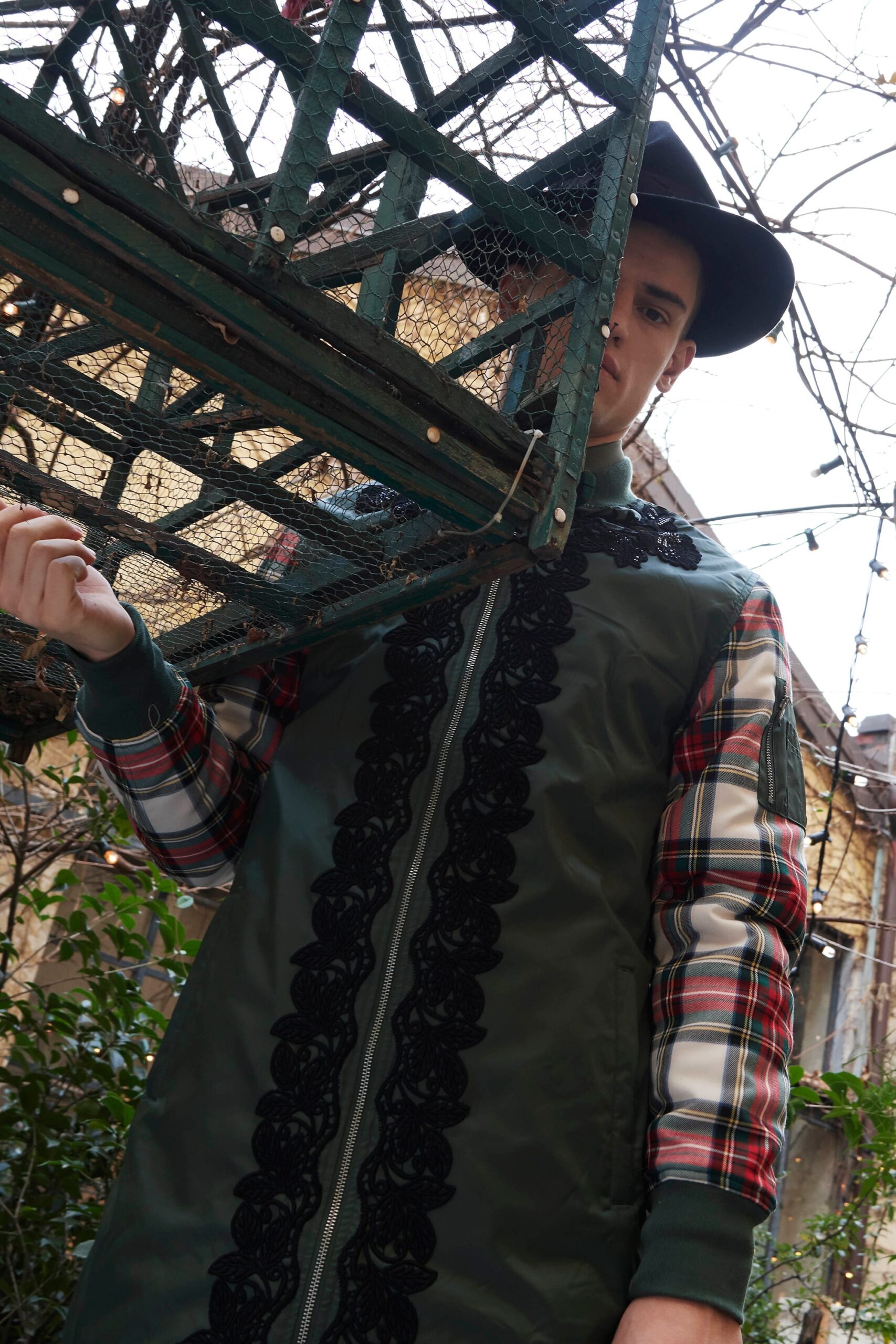 green relaxed coat with embroidery