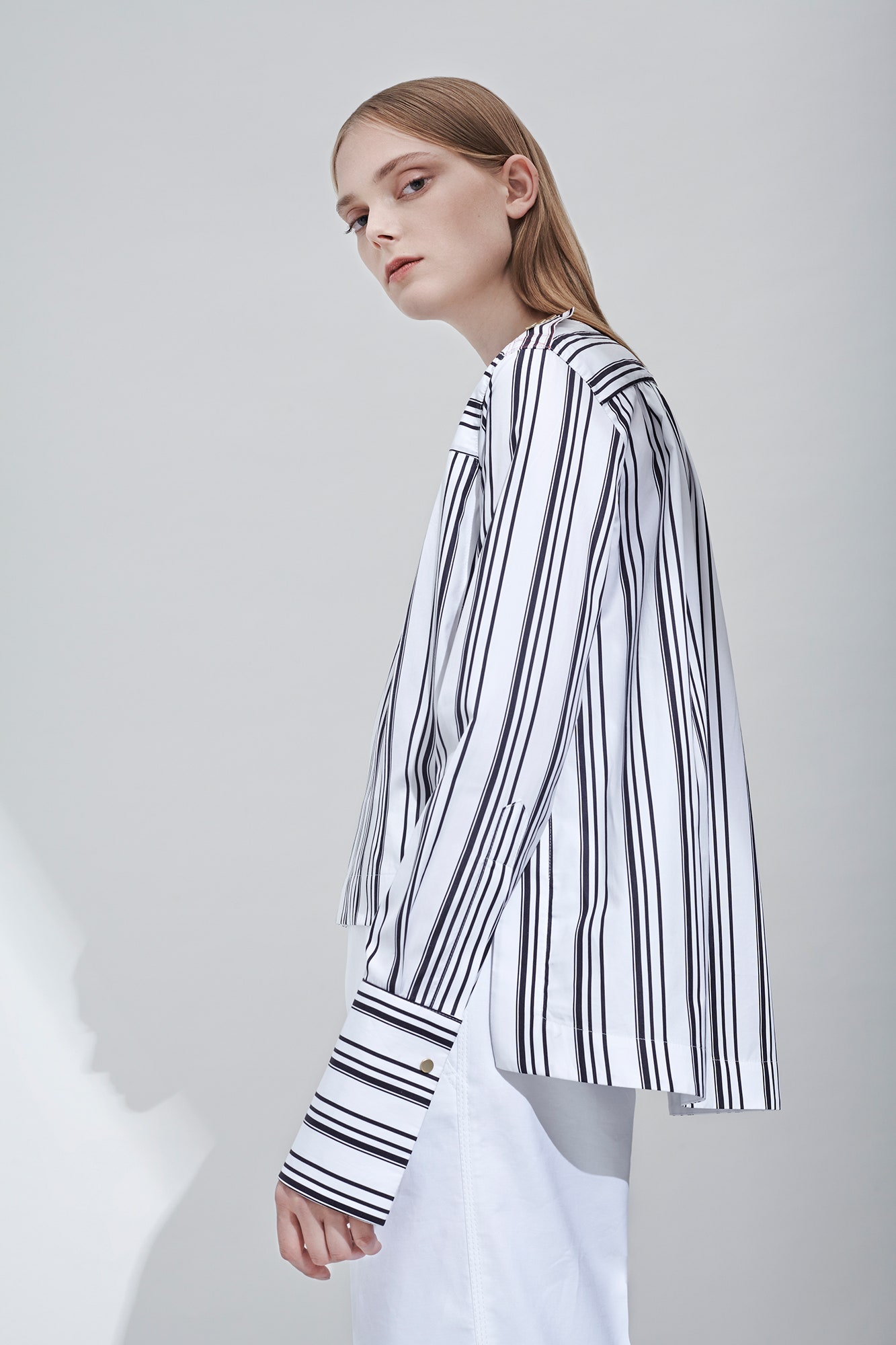 white and black striped shirt