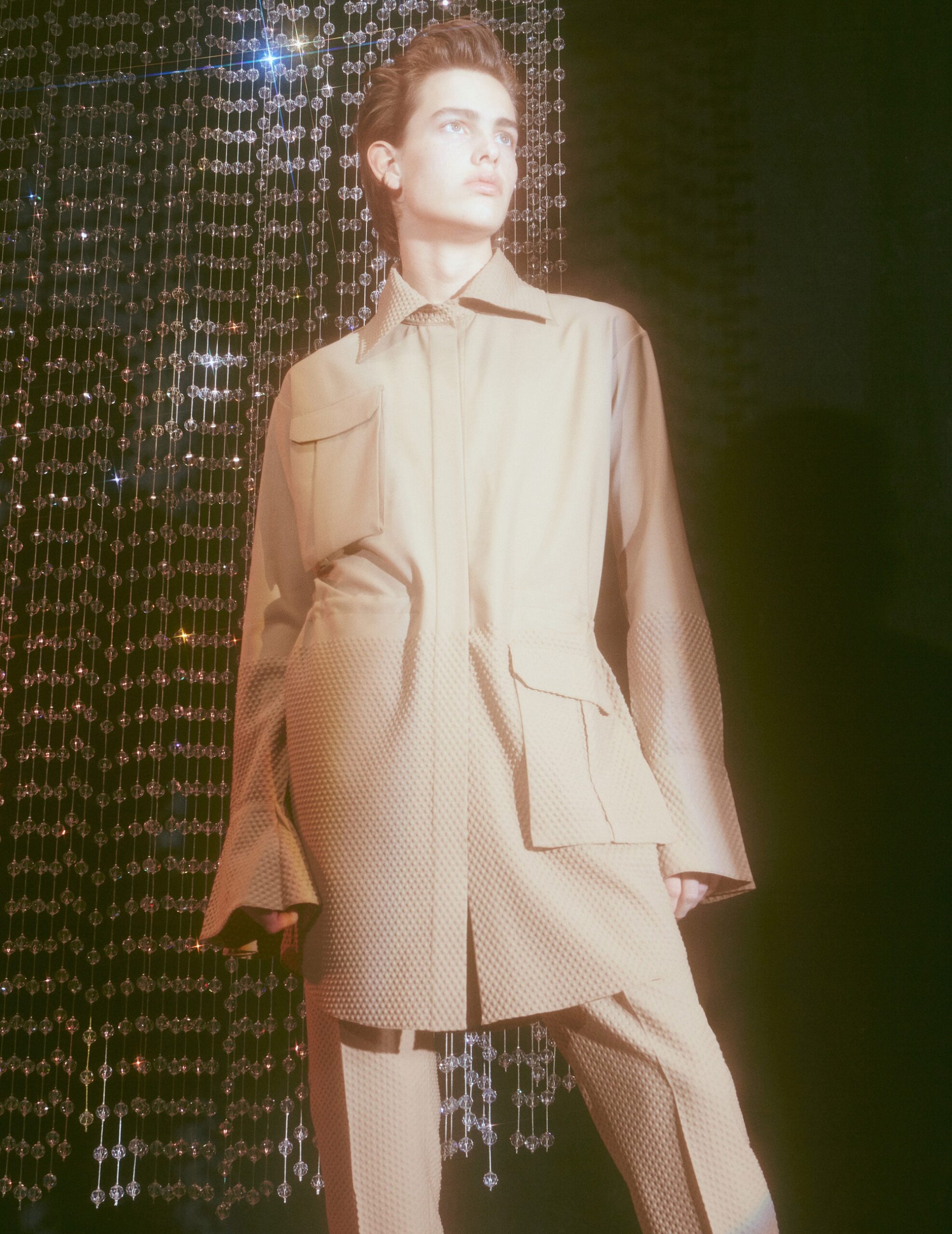 beige relaxed jacket and slim pants