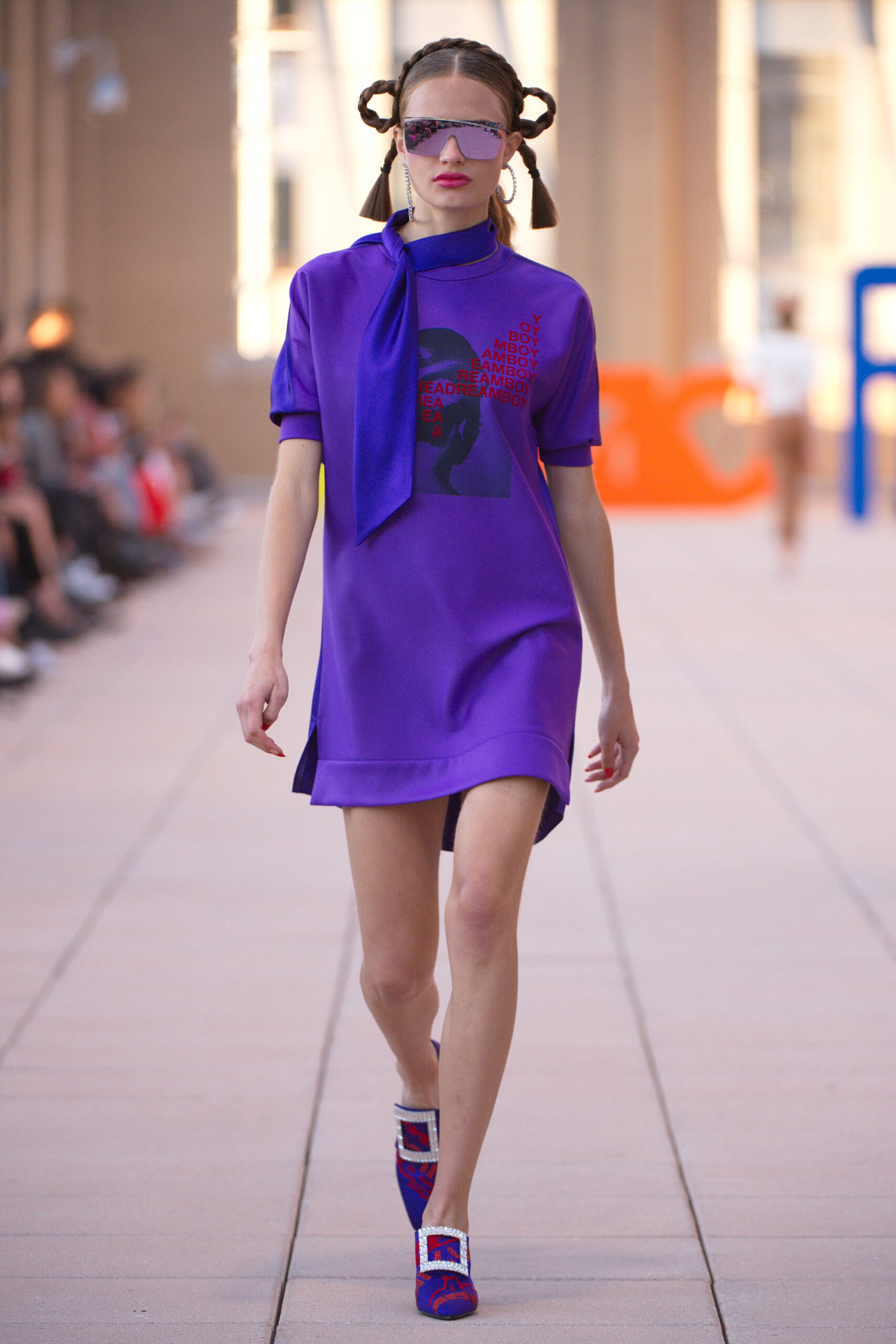 fitted purple scoop-neck dress