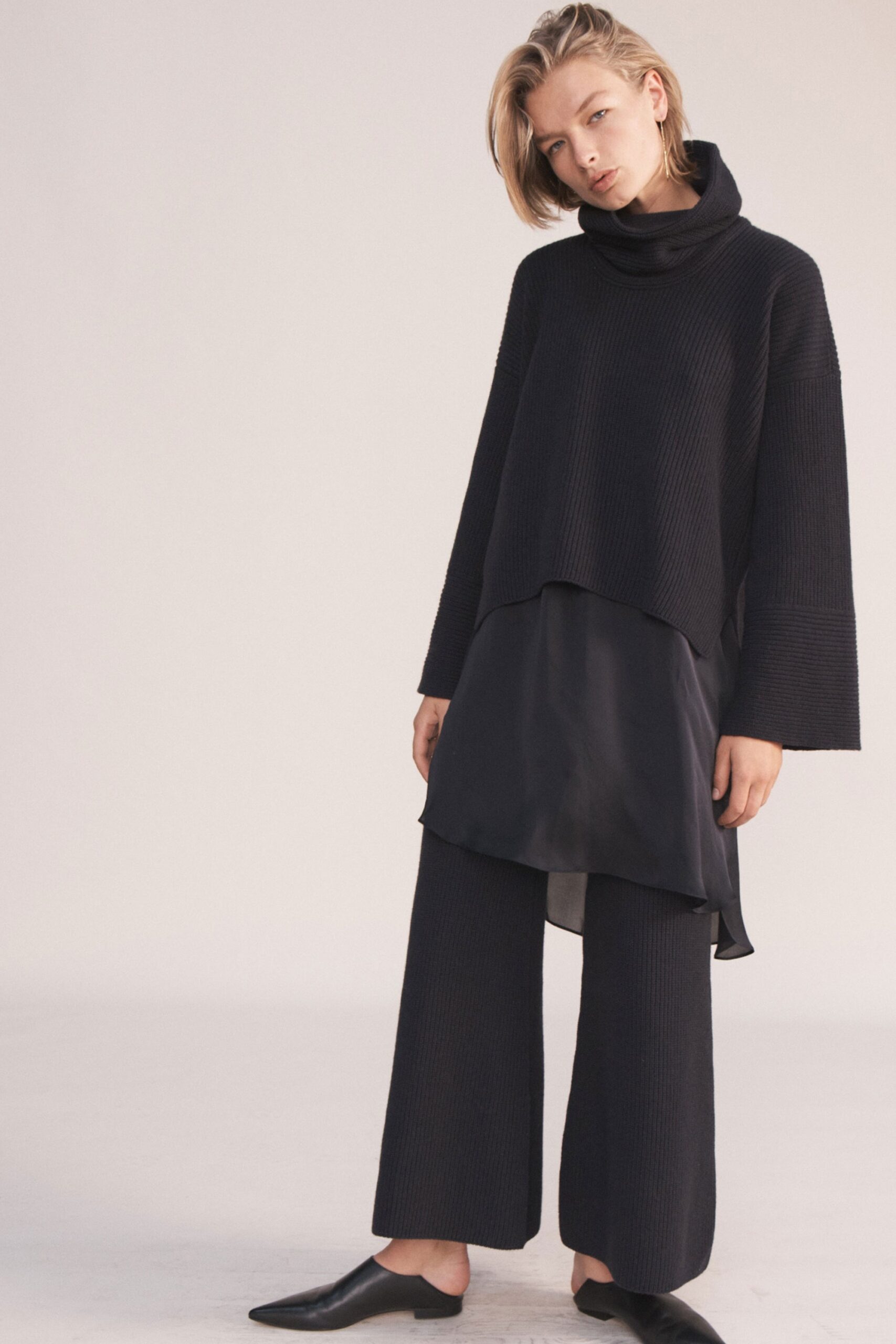 black relaxed top and pants