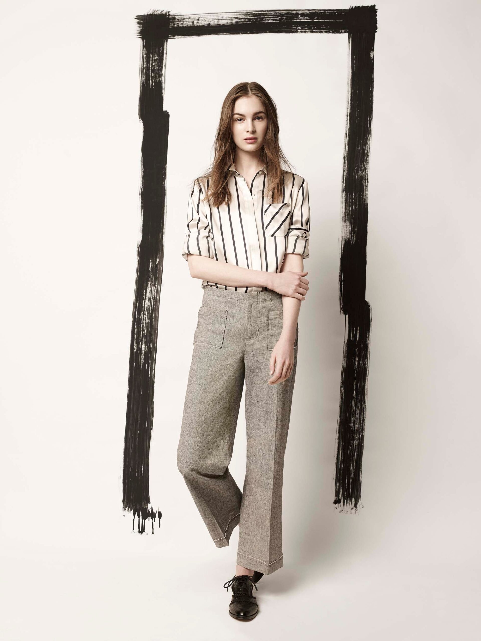 striped shirt and tailored pants