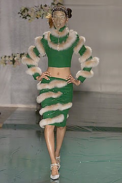 green faux-fur long-sleeve high-neck fitted ruffled top