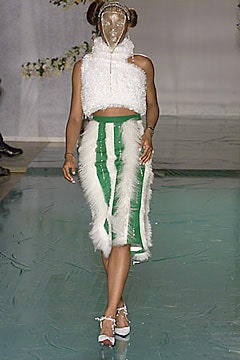 white fur sleeveless high-neck fitted ruffled cropped top