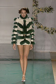 white fur long-sleeve high-neck fitted layered fringed coat
