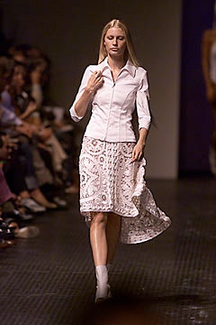 white fitted shirt and lace skirt