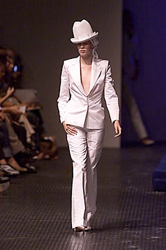 white fitted silk suit