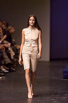 beige fitted top and skirt