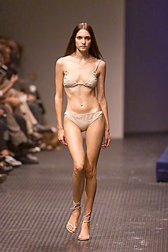 beige lace bikini with strappy shoes