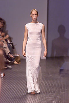 fitted white silk gown