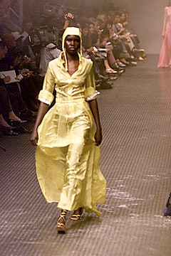 yellow silk hooded maxi dress