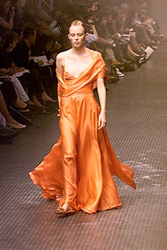 orange silk sleeveless gown