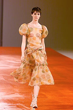 orange beige polka-dot tiered dress