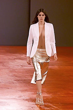white tailored blazer and gold pencil skirt