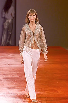 white silk ruffled blouse and pants